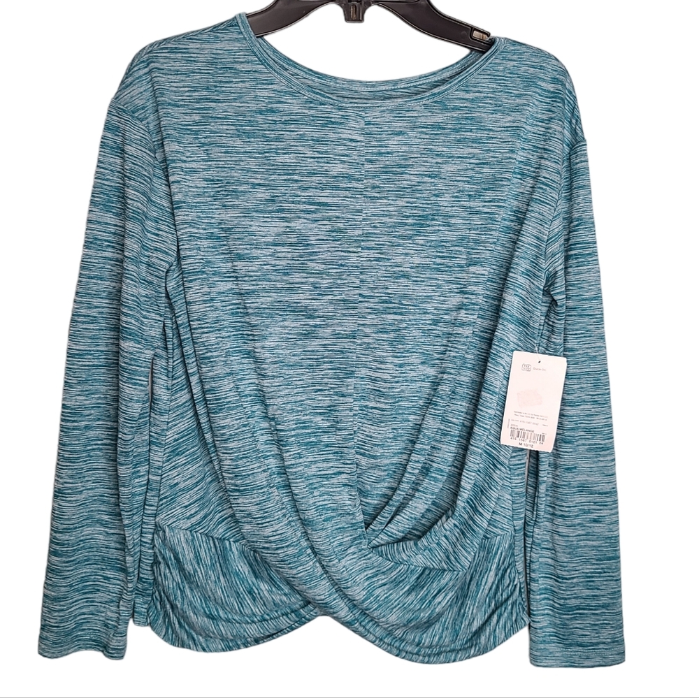 Xersion Girl's Aqua Space Dyed Athletic Shirt Long Sleeve NWT Size Medium 10/12